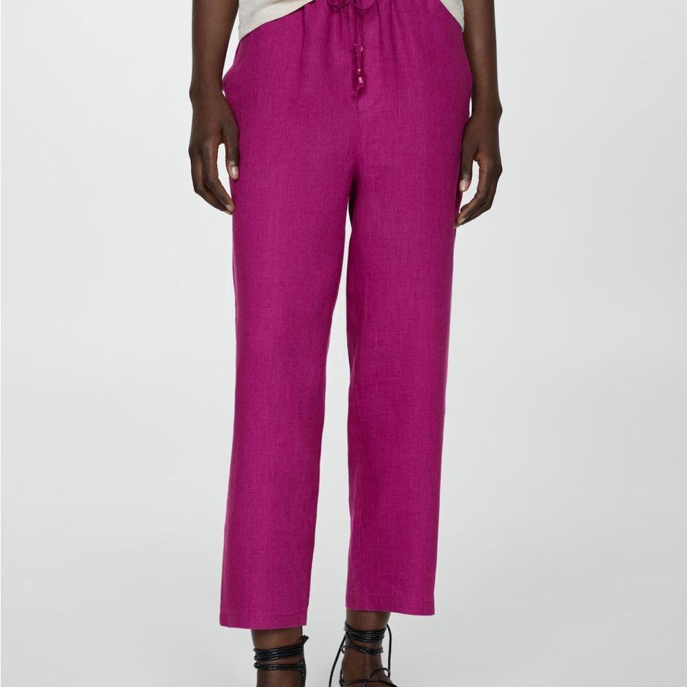 Mango Linen Cropped Trousers Fushia Size XS